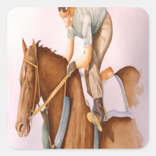 Race Horse and Jockey Square Sticker