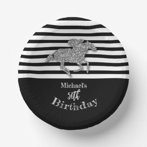 Race Horse Black White Stripes Birthday Paper Bowls