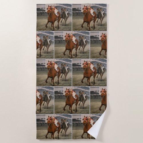 Race Horse is the Winning Thoroughbred Beach Towel