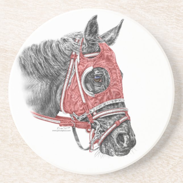 Race Horse Portrait Silks Sandstone Coaster (Front)