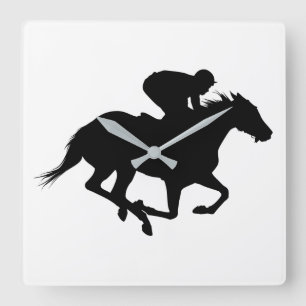 Race Horse Silhouette Square Wall Clock