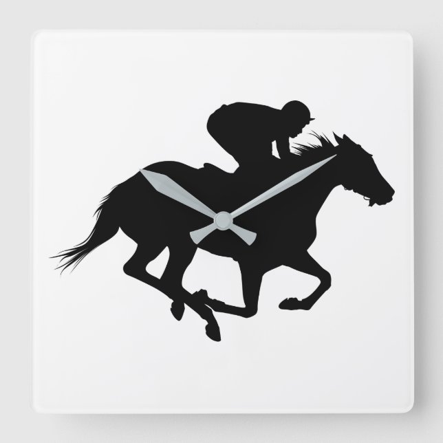 Race Horse Silhouette Square Wall Clock (Front)
