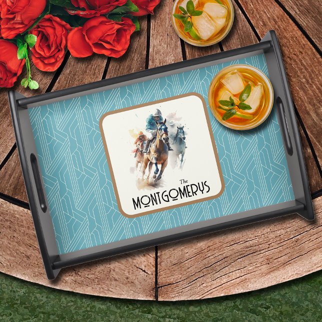 Race Horses Derby Party Black Serving Tray (Racehorses and Jockeys Derby Party Turquoise Serving Tray)