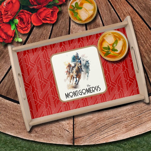 Race Horses Derby Party Red Serving Tray (Racehorses and Jockeys Derby Party Red Serving Tray)