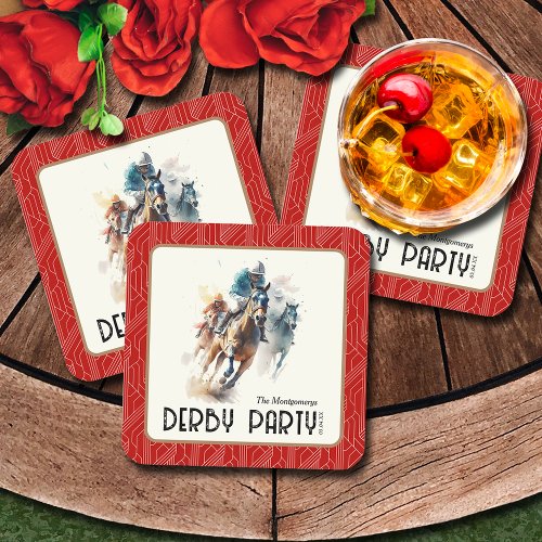 Race Horses Derby Party Red Square Square Paper Coaster