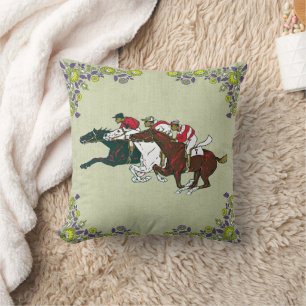 Race Horses Throw Pillow