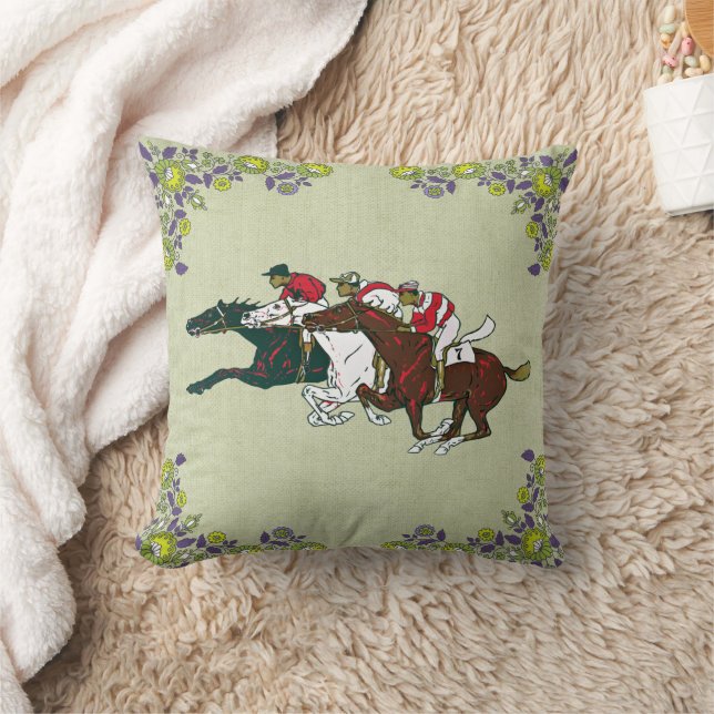 Race Horses Throw Pillow (Blanket)