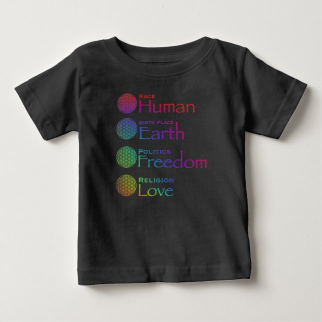 Race: Human Birthplace: Earth Politics: Freedom  B Baby T-Shirt (Front)