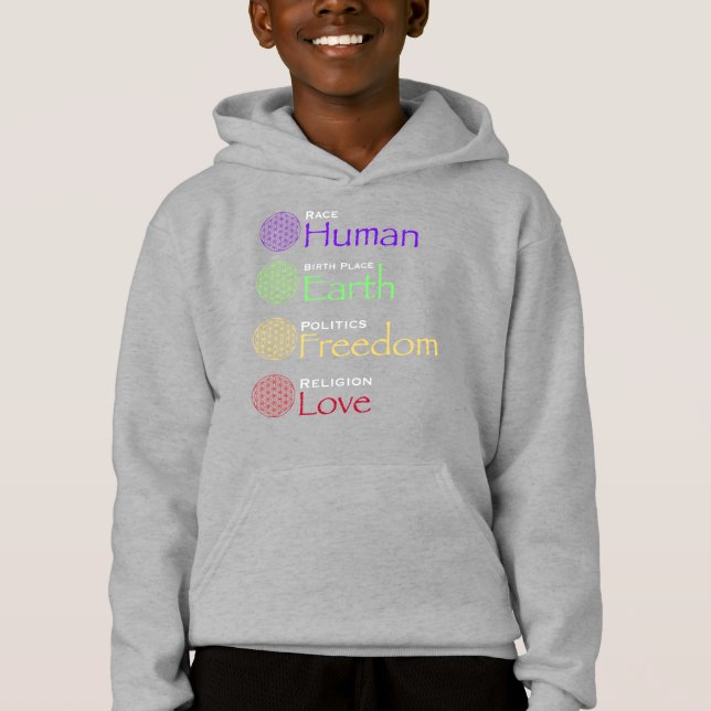 Race: Human Birthplace: Earth Politics: Freedom Re Hoodie (Front)