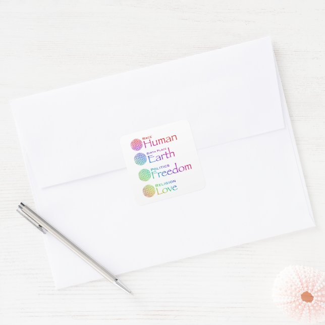 Race: Human Birthplace: Earth Politics: Freedom  Square Sticker (Envelope)