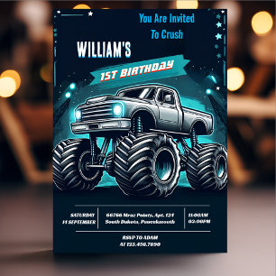 Race Kids Boy Cars Cool Monster Truck 1st Birthday Invitation