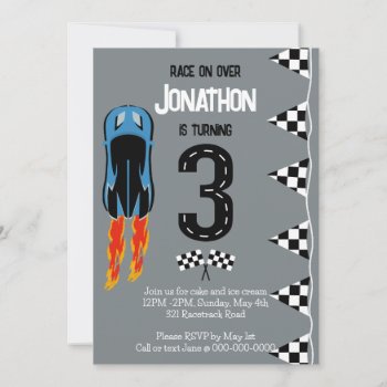 Race On Over 3rd Birthday Racecar Party Invitation by LilPartyPlanners at Zazzle