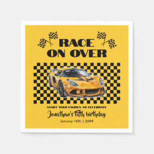 Race On Over Any Age Birthday Yellow Sports Car Napkins