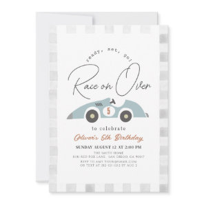 Race on Over Blue Race Car Boy Birthday Invitation