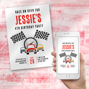Race on Over Car Birthday Party Invitation