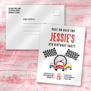 Race on Over Car Birthday Party Invitation Postcard