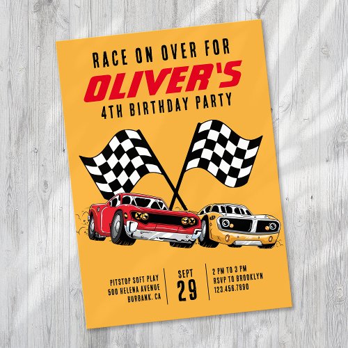 Race on Over Cars Birthday Party Invitation