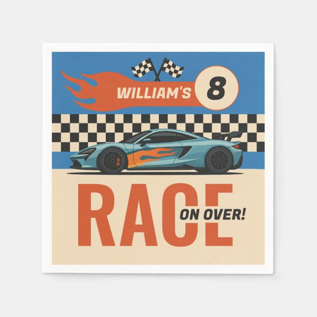 Race on Over Cool Car Race Boys Birthday Napkins (Front)