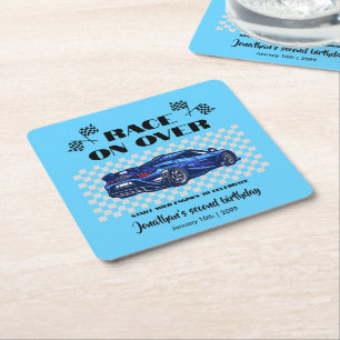 Race on Over Modern Blue Sports Car Any Age Square Paper Coaster