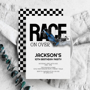 Race On Over Modern Race Car Boy Birthday Party Invitation