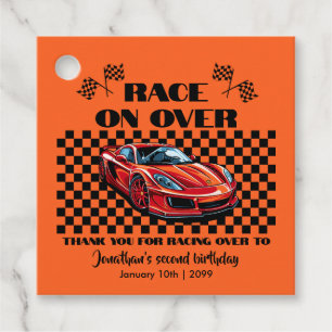 Race on Over Modern Red Sports Car Any Age Favor Tags