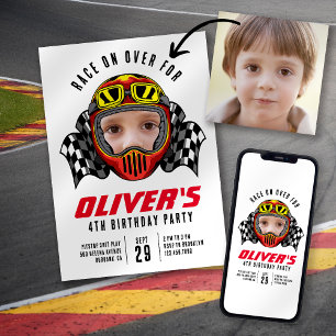 Race on Over Photo Birthday Party Invitation