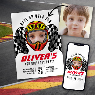 Race on Over Photo Birthday Party Invitation