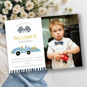 Race On Over RaceCar Photo Any Age Birthday Invite
