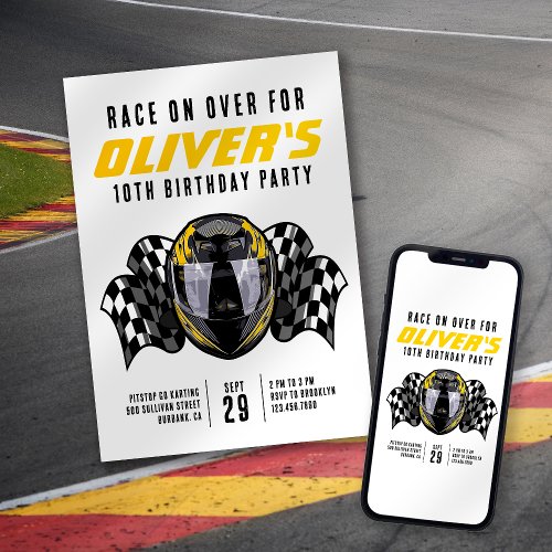 Race on Over Racing Helmet Birthday Party Invitation