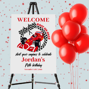 Race On Over Red Race Car Any Age Birthday Foam Board