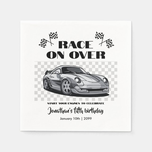 Race on Over Silver Modern Race Car Any Age Napkins (Front)