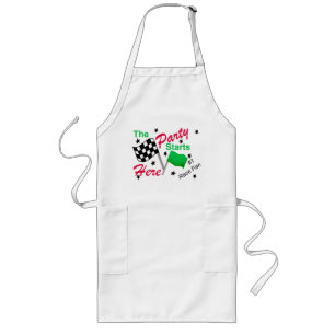 Race Party Starts Here Checkered Flag Custom Long Apron