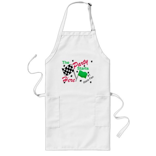 Race Party Starts Here Checkered Flag Custom Long Apron (Front)