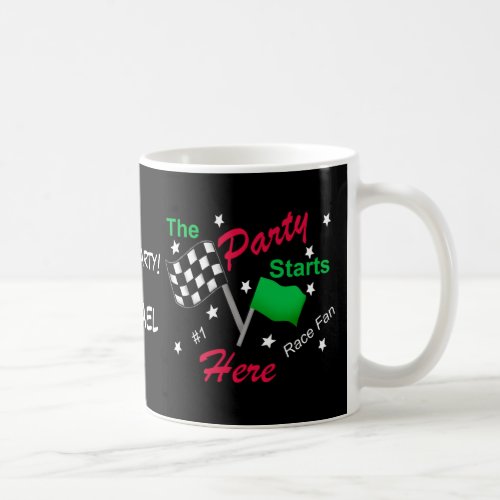 Race Party Starts Name Personalized Checkered Flag Coffee Mug
