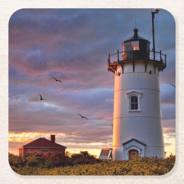 Race Point Lighthouse Square Paper Coaster (Front)