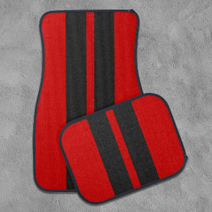 Race Red and Black Racing Stripes  💥 Car Floor Mat