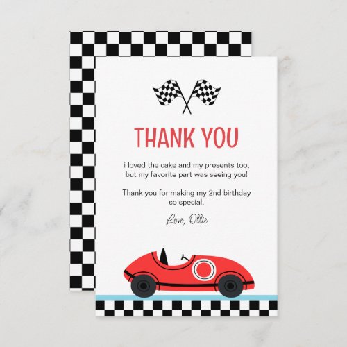 Race Red Car Birthday  Flat Thank You Card