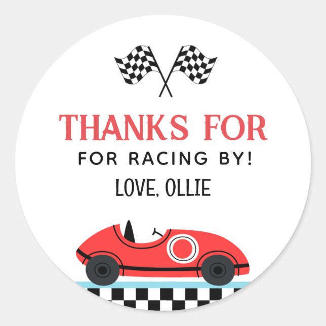 Race Red  Car Thank you For Racin By  Classic Round Sticker (Front)