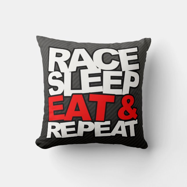 Race Sleep Eat & Repeat Throw Pillow (Front)