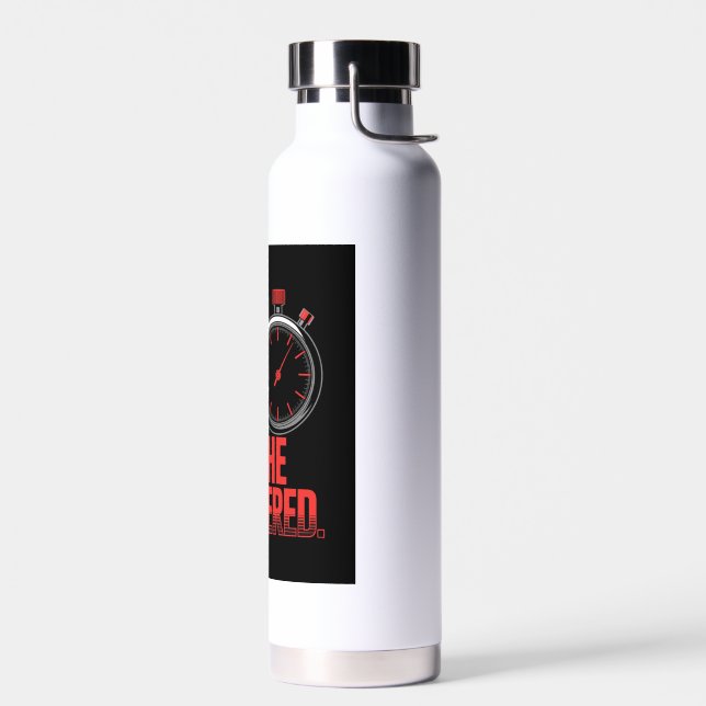 Race The Clock Own The Checkered Stopwatch Water Bottle (Left)