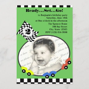 Race Time Birthday Green Invitation