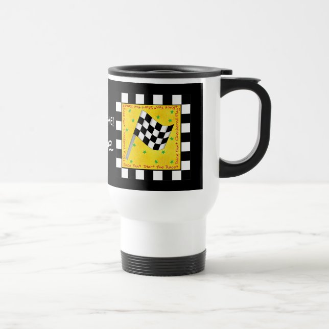 Race Time Name Personalized Checkered Flag Travel Mug (Right)