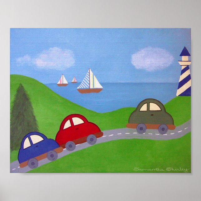 Race To The Regatta - 8x10 Cars Boat Boys Kids Art Poster (Front)