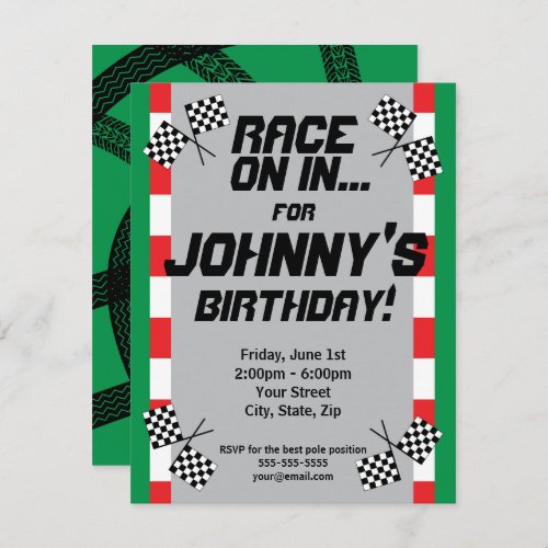 Race Track Birthday Invitation Tire Tracks Racing Invitation