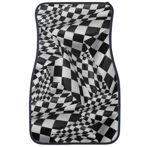 Race Track Black and White Checkered Flag on Car Floor Mat