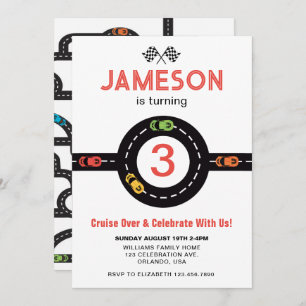 Race Track Boys 3rd Birthday Red Invitation