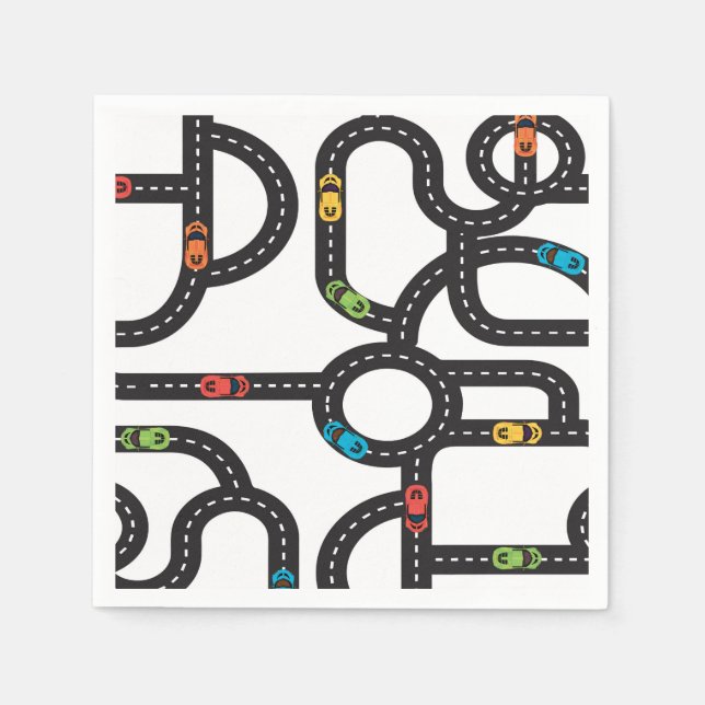 Race Track Boys 4th Birthday Black and White Napkins (Front)