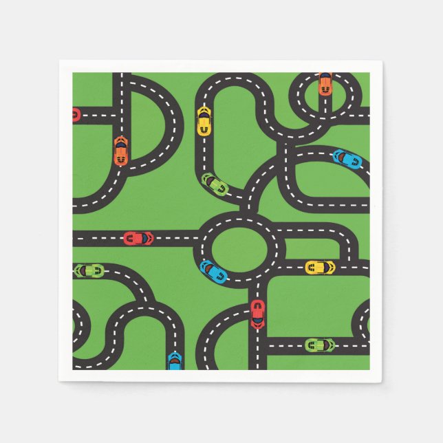 Race Track Boys 4th Birthday Green Napkins (Front)