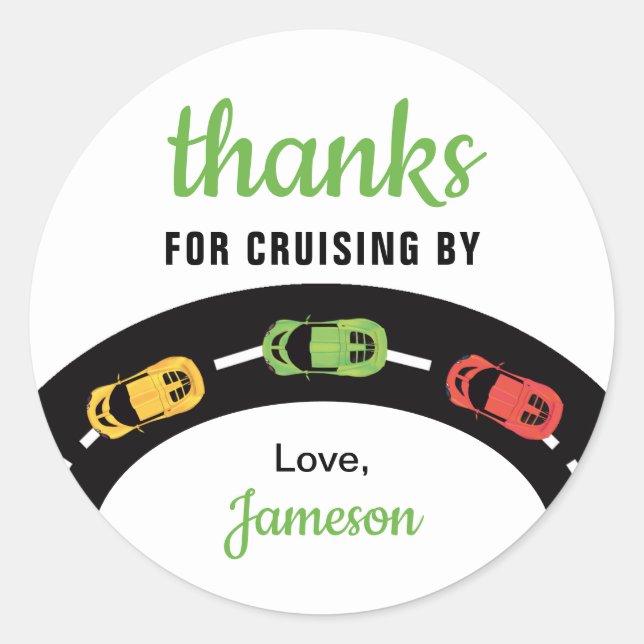 Race Track Boys 4th Birthday White  Classic Round Sticker (Front)