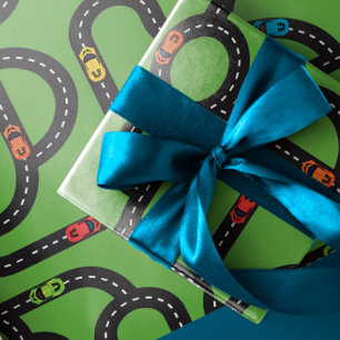 Race Track Boys Birthday Green Wrapping Paper Sheets